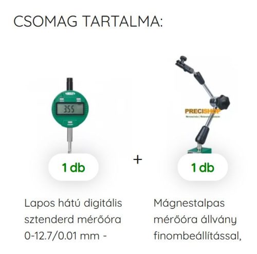 Digitális mérőóra állvánnyal 0-12.7/0.01 mm Insize 2112-10F + 6210-80