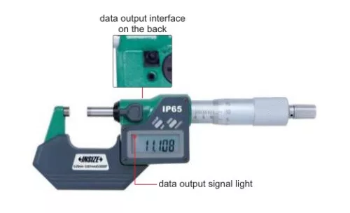 Digitális adatkimenetes IP65 vízálló külső mikrométer, frikciós dobbal 0-25/0.001 mm - Insize  3101-25FA, NAH-os magyar kalibrálási bizonyítvánnyal