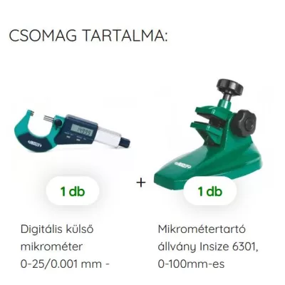   Digitális külső mikrométer 0-25/0.001 mm állvánnyal Insize 3109-25A + 6301